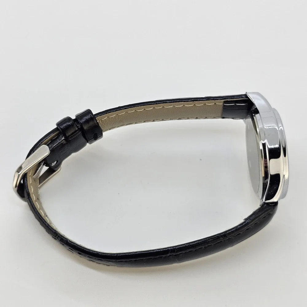 Women's Analog Watch 30MM White Dial Date NEW Black Leather Bands NEW Battery